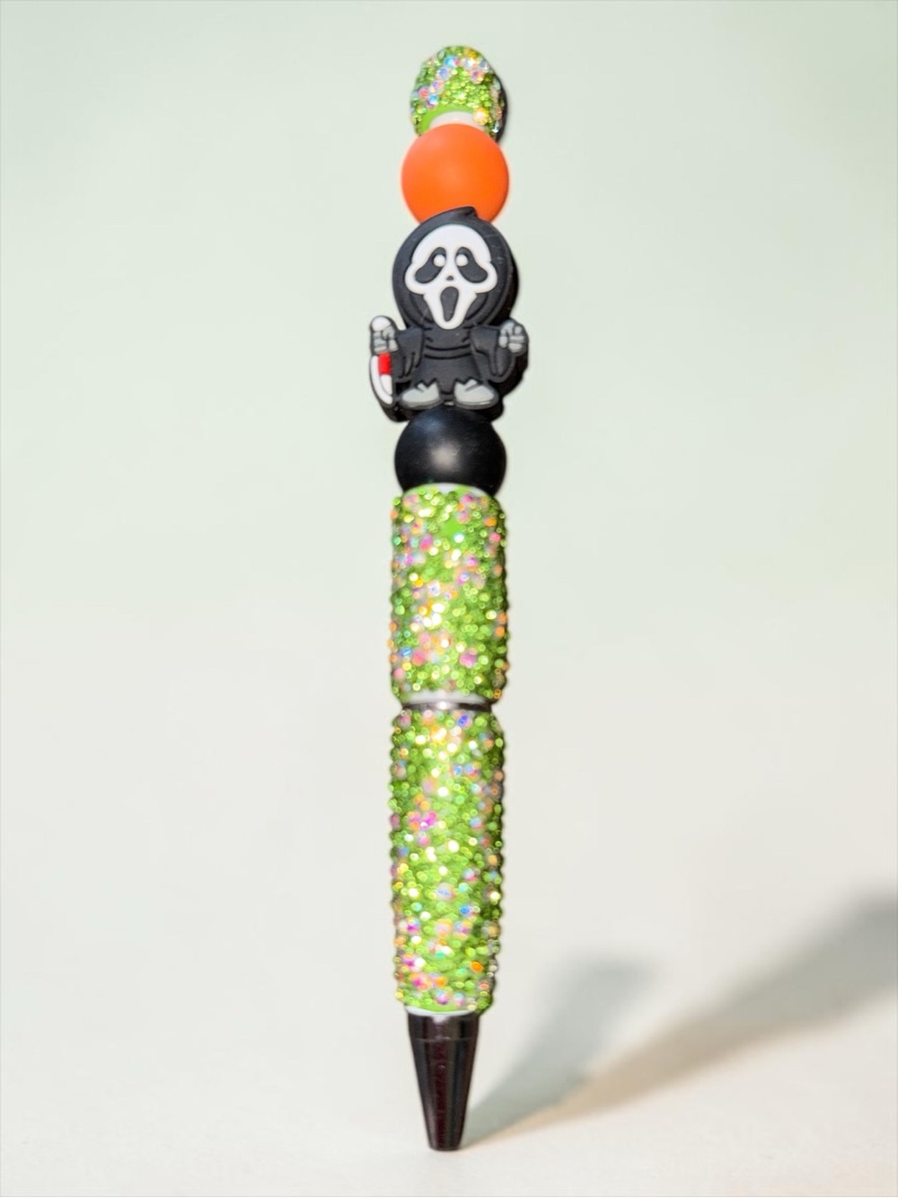 Glitter Green Beaded Pen with Scream Charm